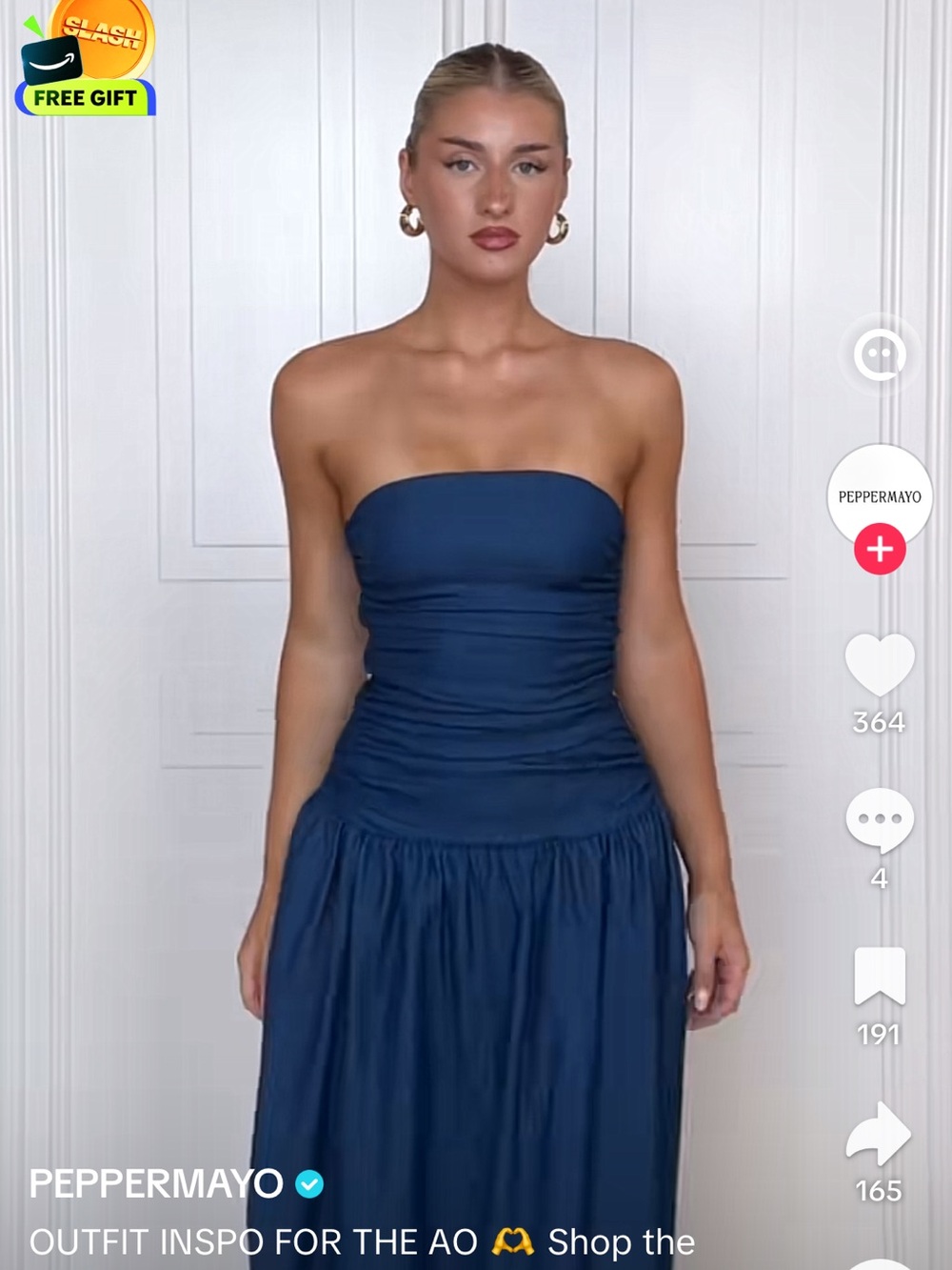 Peppermayo Deep Blue Strapless Ruched Maxi Dress
